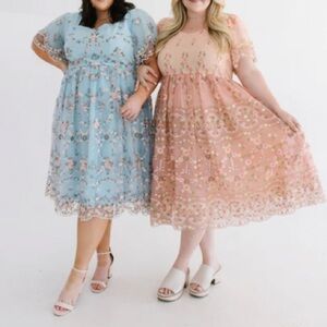 Noliabae-Blue and Pink Floral Midi Dresses-1x